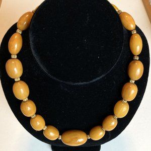 Vintage Bakelite Bead Necklace-Golden Amber Color
